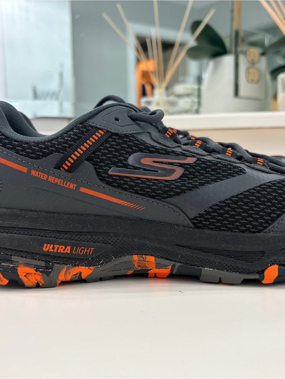 Skechers Black and Orange Water-Repellent Ultra Light Trainer - Size 9 wide